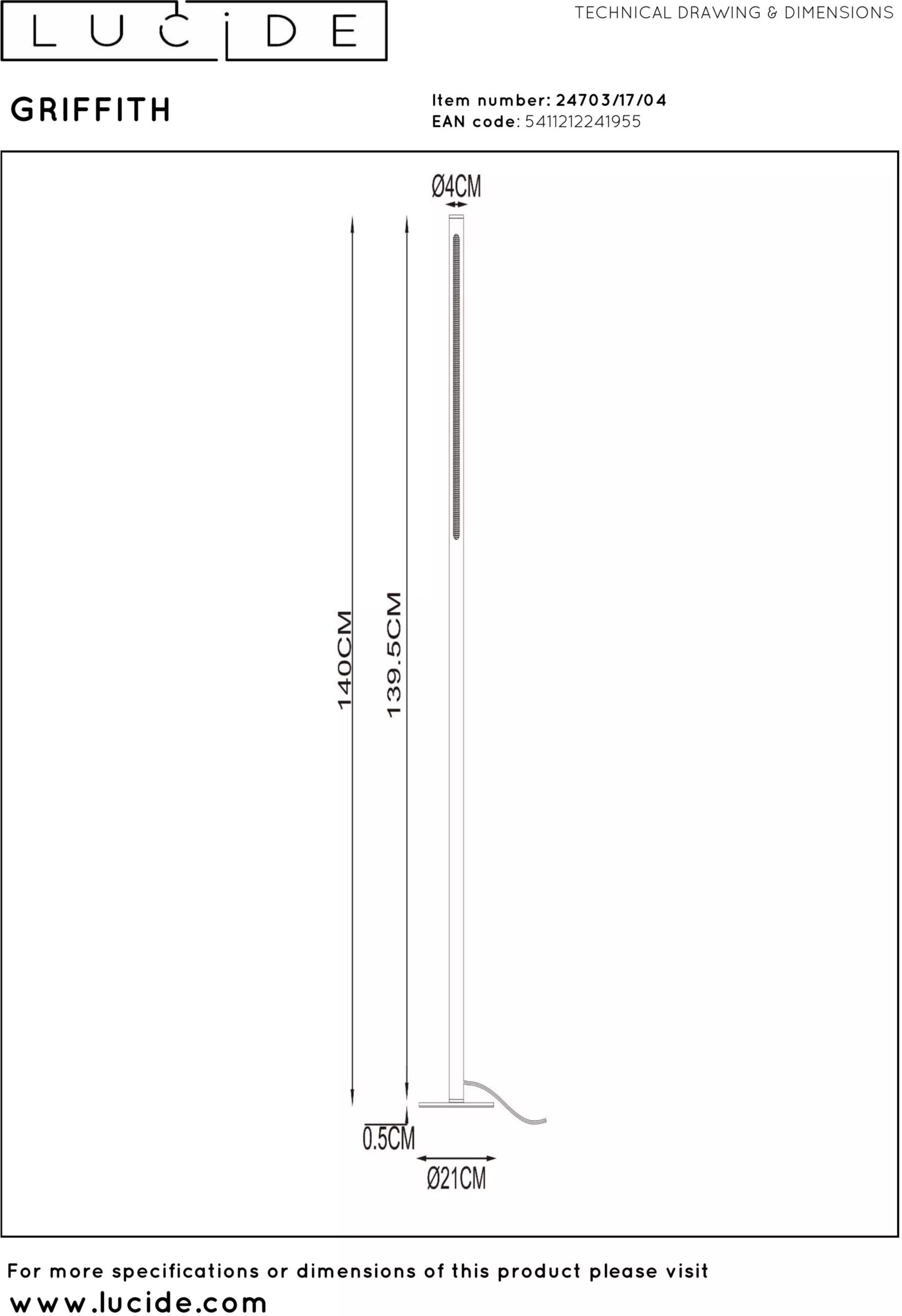 Griffith Vloerlamp Ø21 cm Led Dimb. Cct - Brons Lucide 24703/17/04