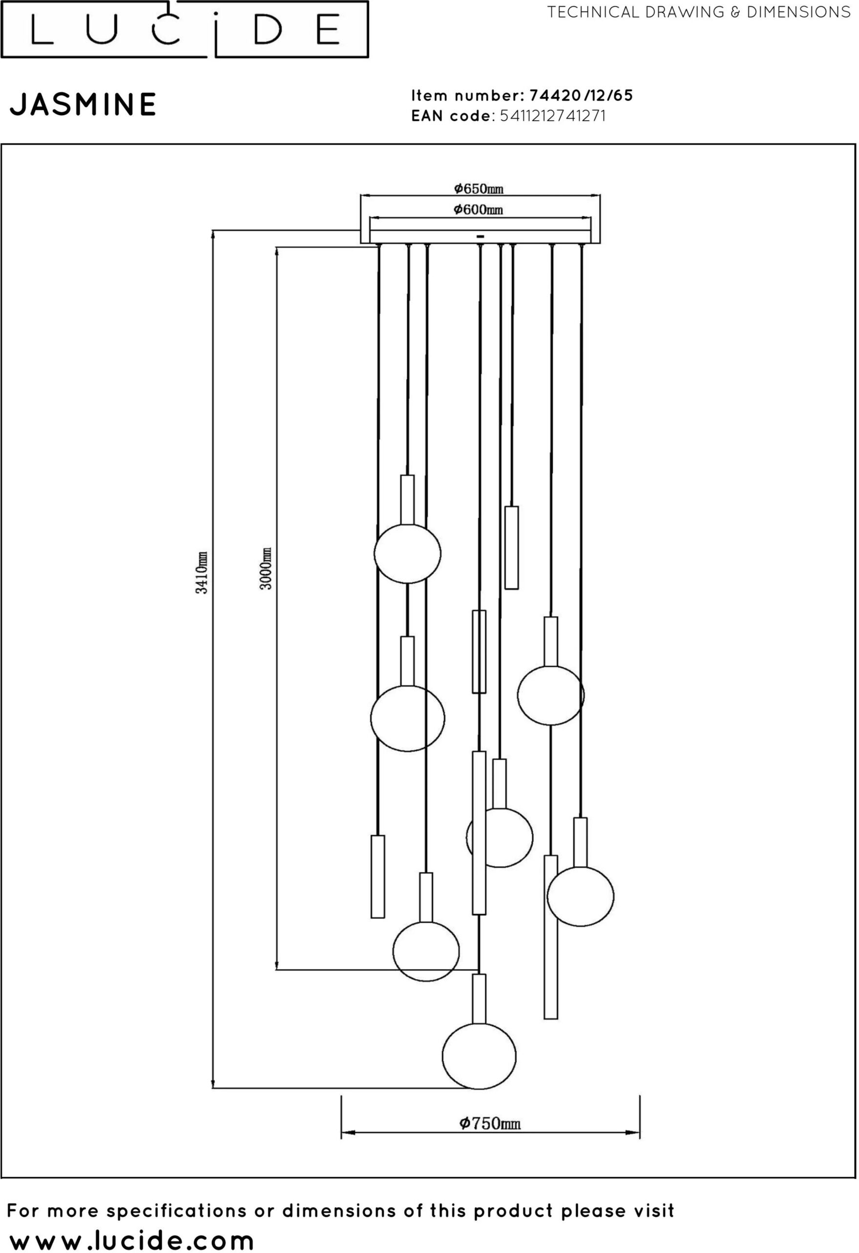 Jasmine Hanglamp Ø75 cm Led Dimb. Cct - Koper Lucide Hanglamp 74420/12/65