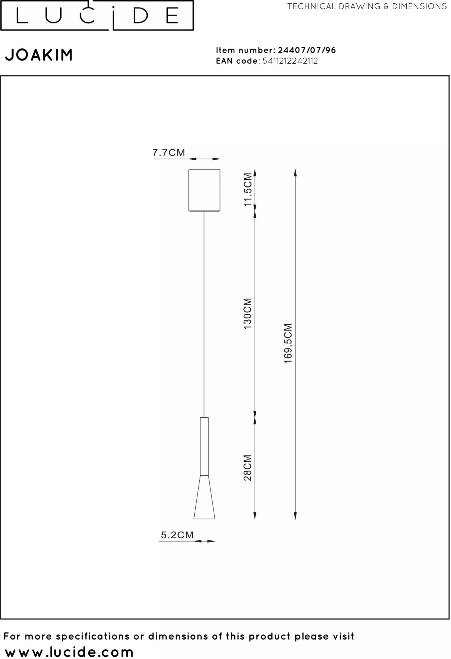 Joakim Hanglamp Ø7,7 cm Led Dimb. Cct - Koffie Lucide Hanglamp 24407/07/96