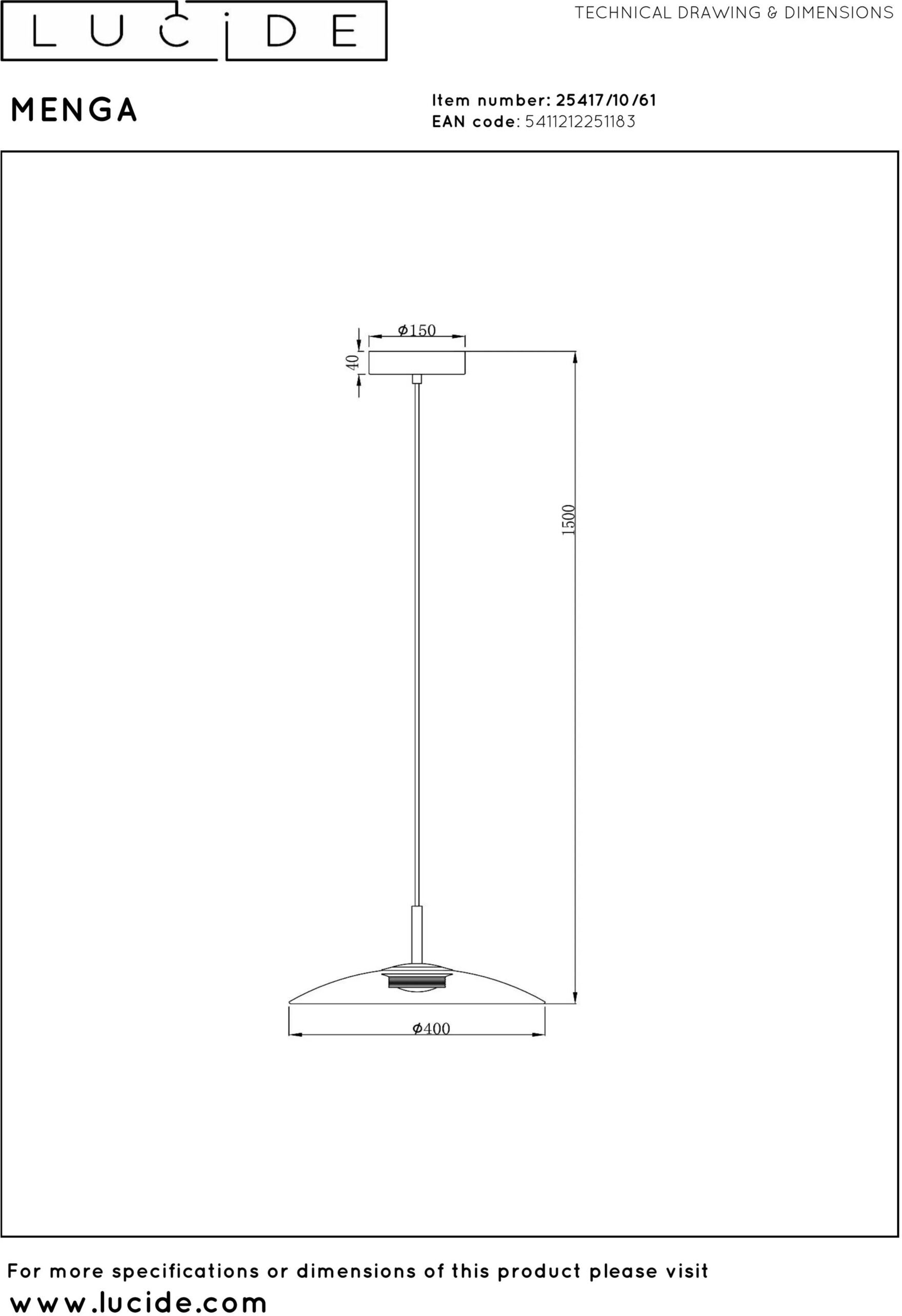 Menga Hanglamp Ø40 cm Led Dimb. - Opaal Lucide Hanglamp 25417/10/61