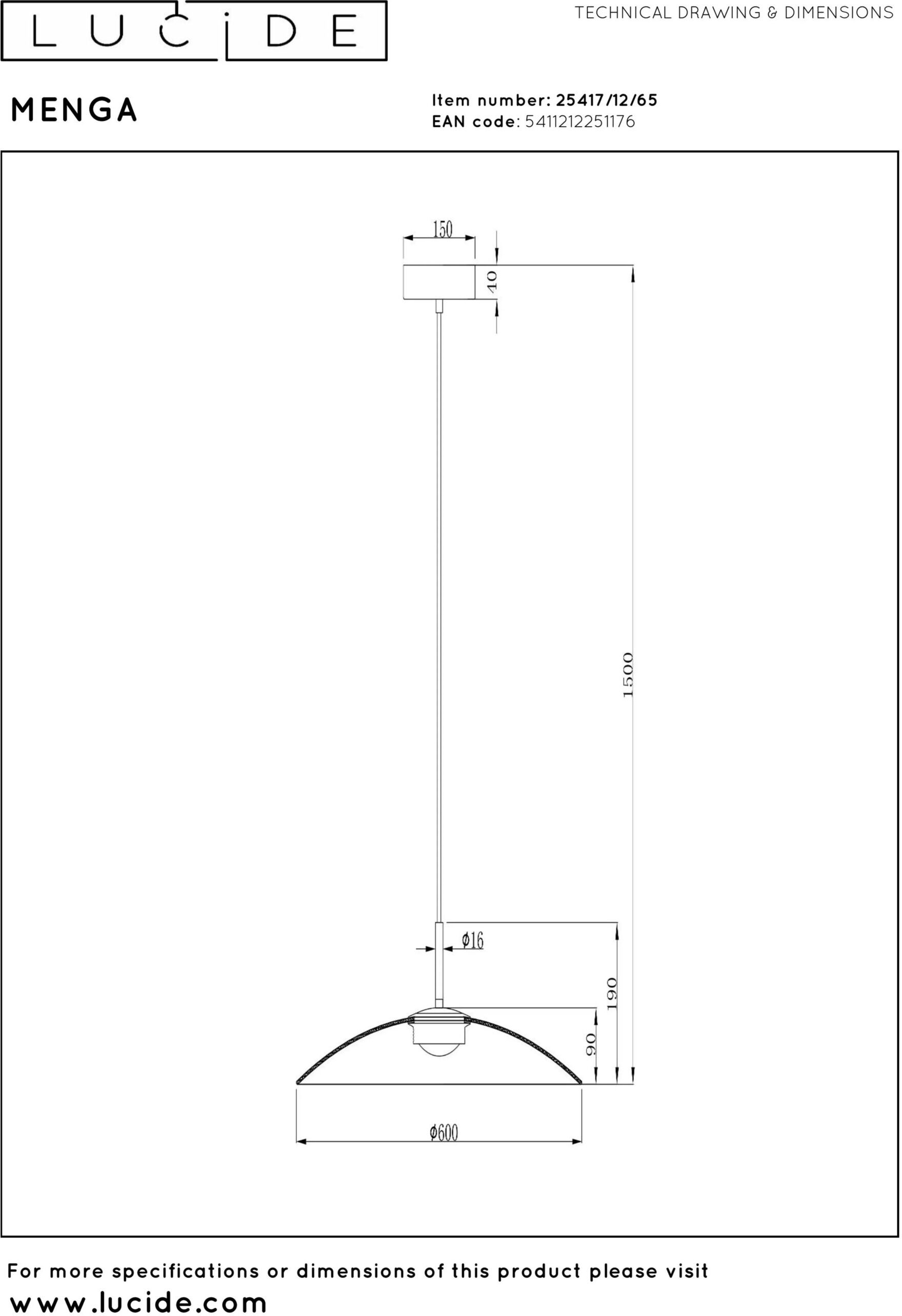 Menga Hanglamp Ø60 cm Led Dimb. - Fumé Lucide Hanglamp 25417/12/65