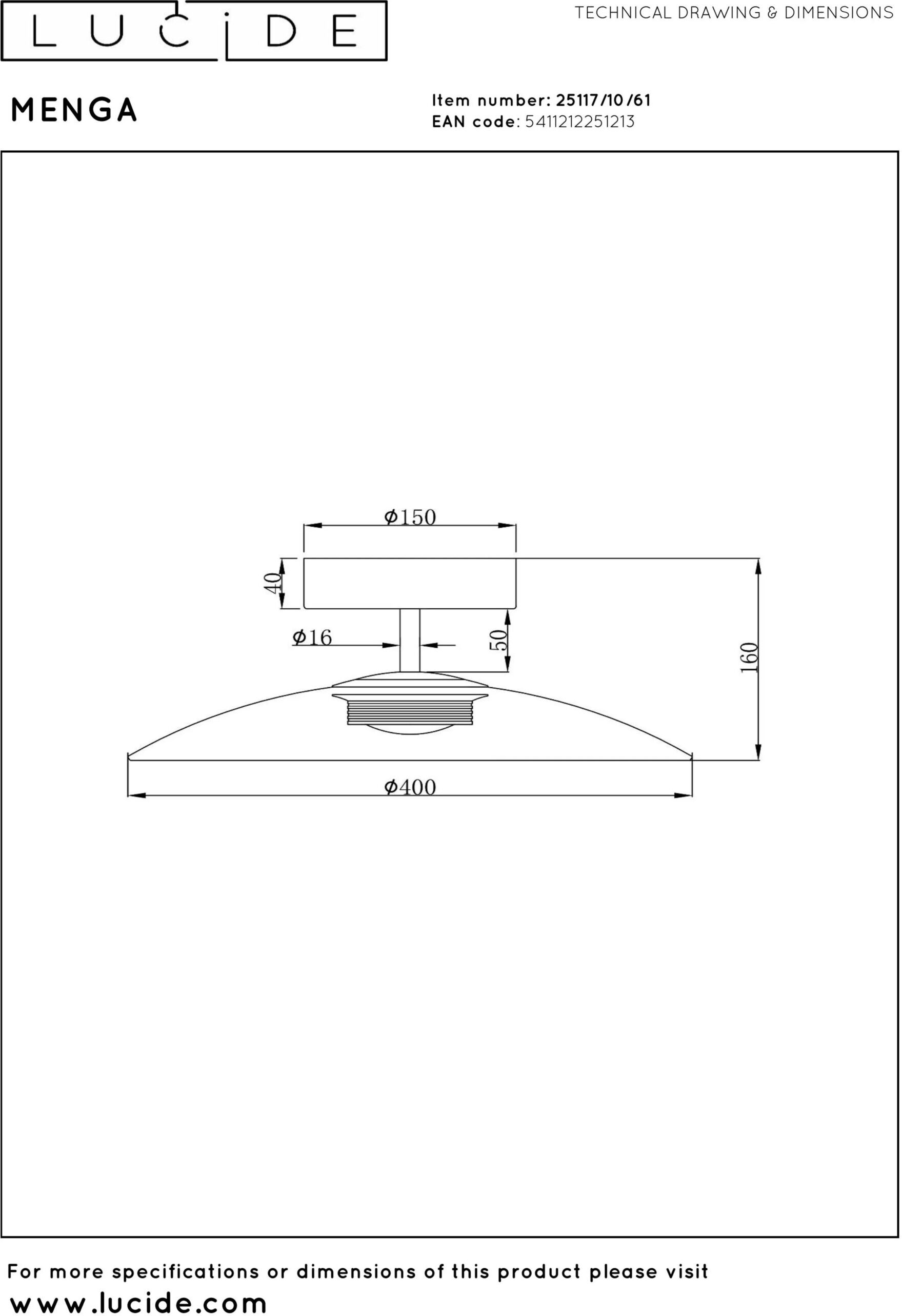Menga Plafonnière Ø40 cm Led Dimb. - Opaal Lucide Plafondlamp 25117/10/61