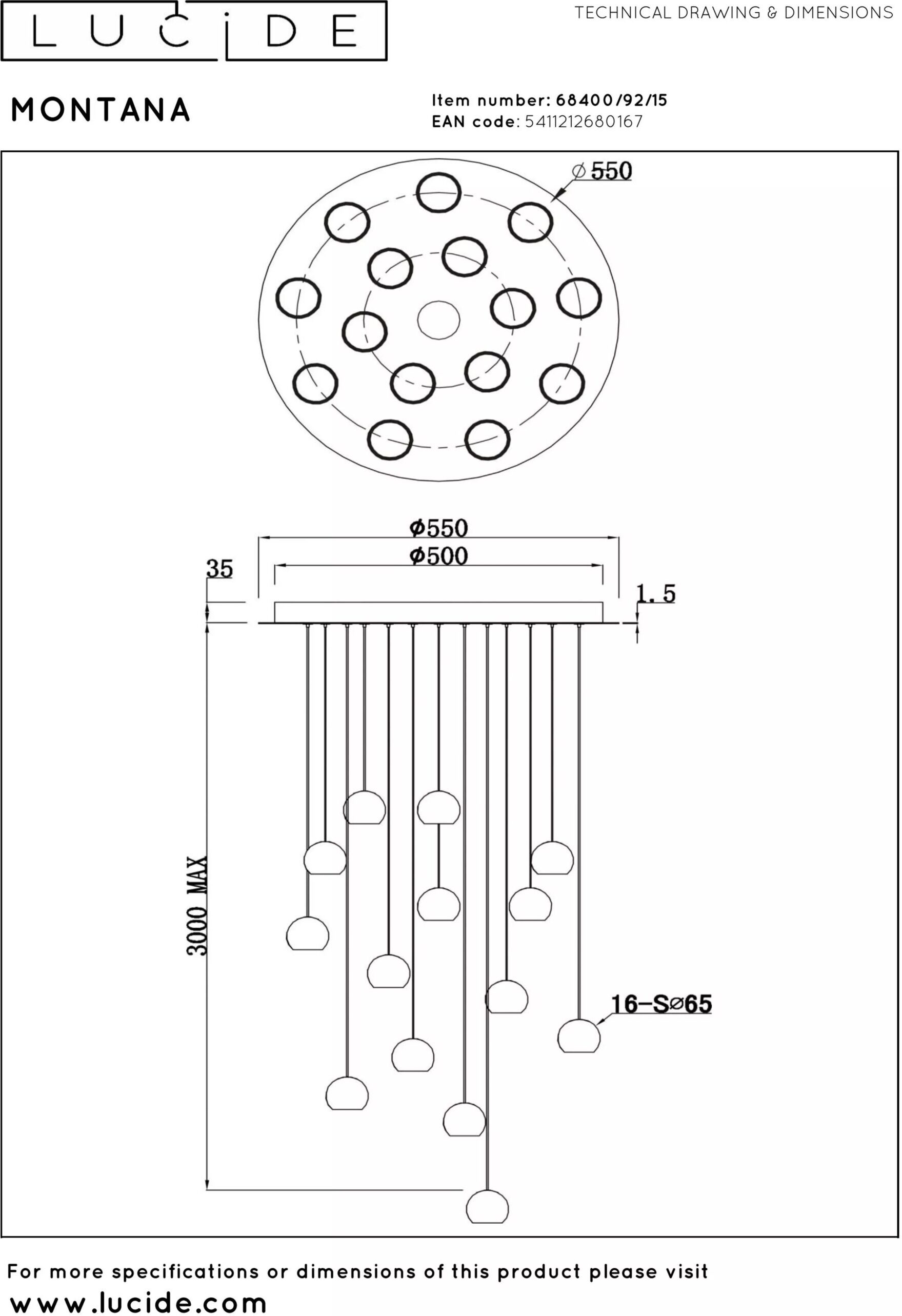 Montana Hanglamp Led Dimb. Cct - Grijs Ijzer Lucide Hanglamp 68400/92/15