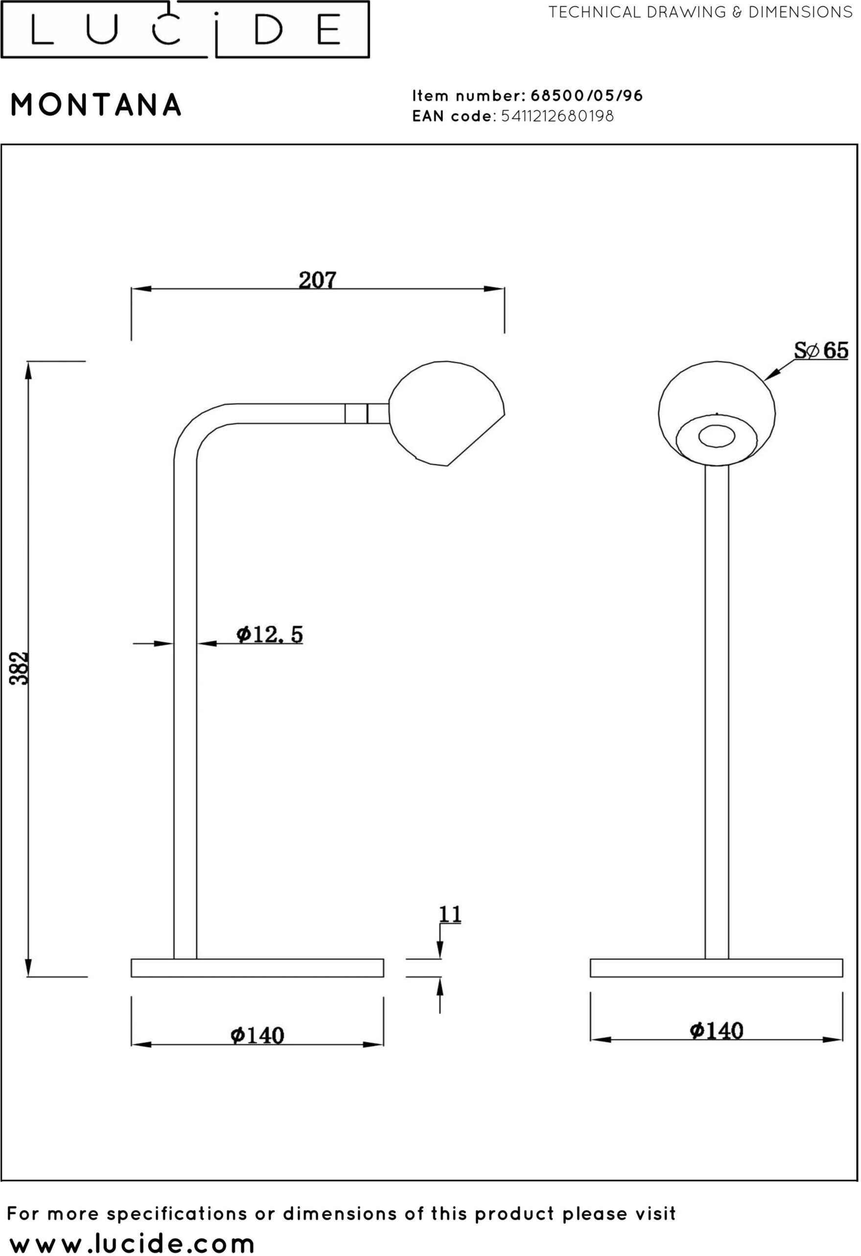 Montana Tafellamp Led Dimb. - Koffie Lucide Tafellamp 68500/05/96