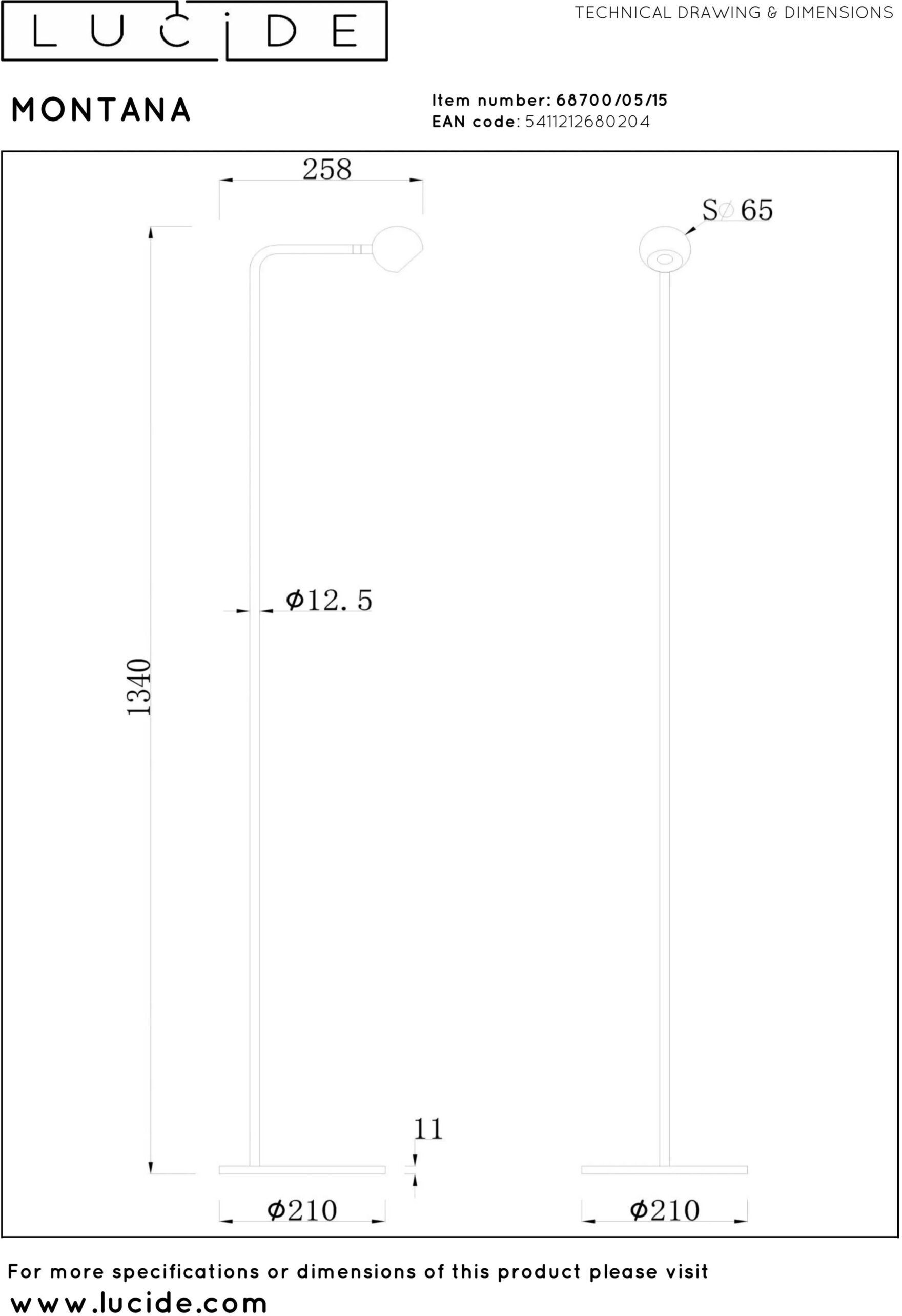 Montana Vloerlamp Led Dimb. - Grijs Ijzer Lucide 68700/05/15