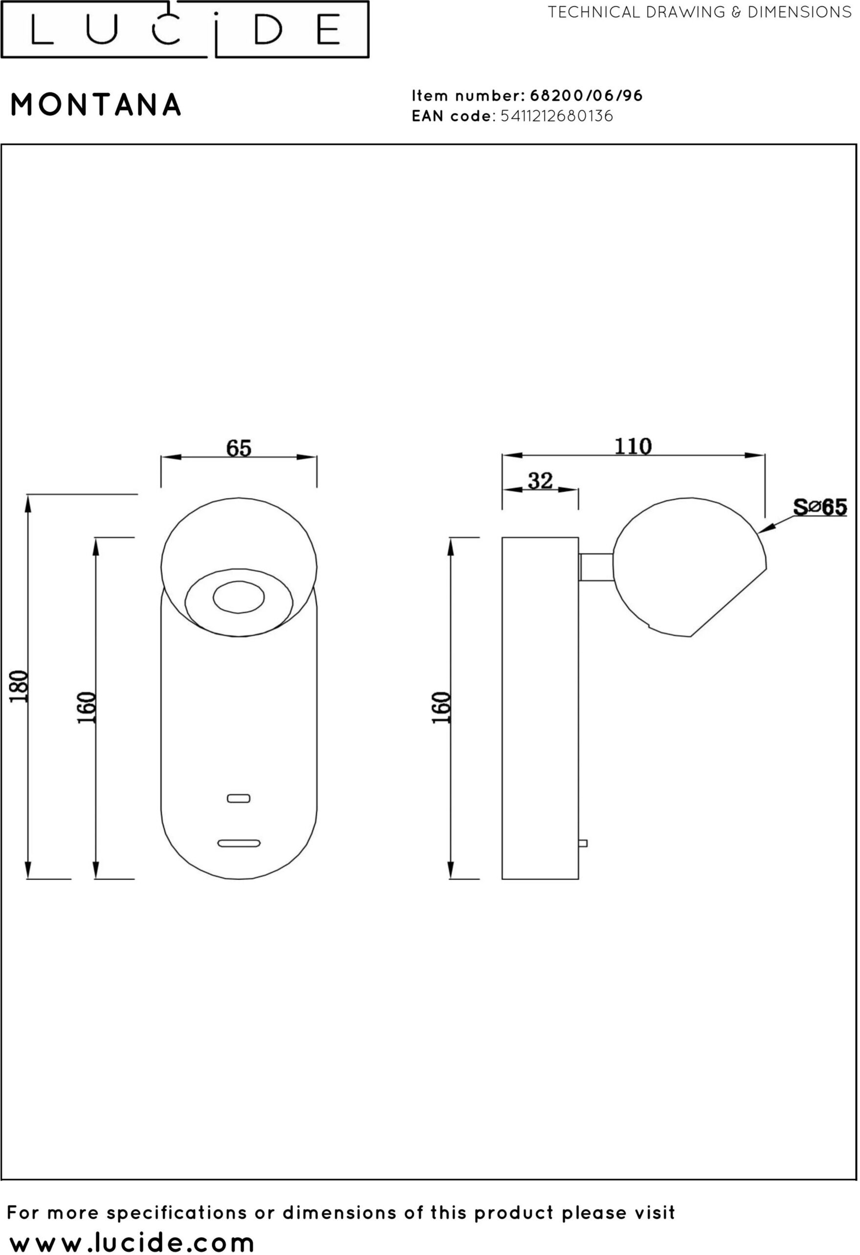 Montana Wandlamp Led Cct 1x6,3w 2700k/4000k - Koffie Lucide Wandlamp 68200/06/96