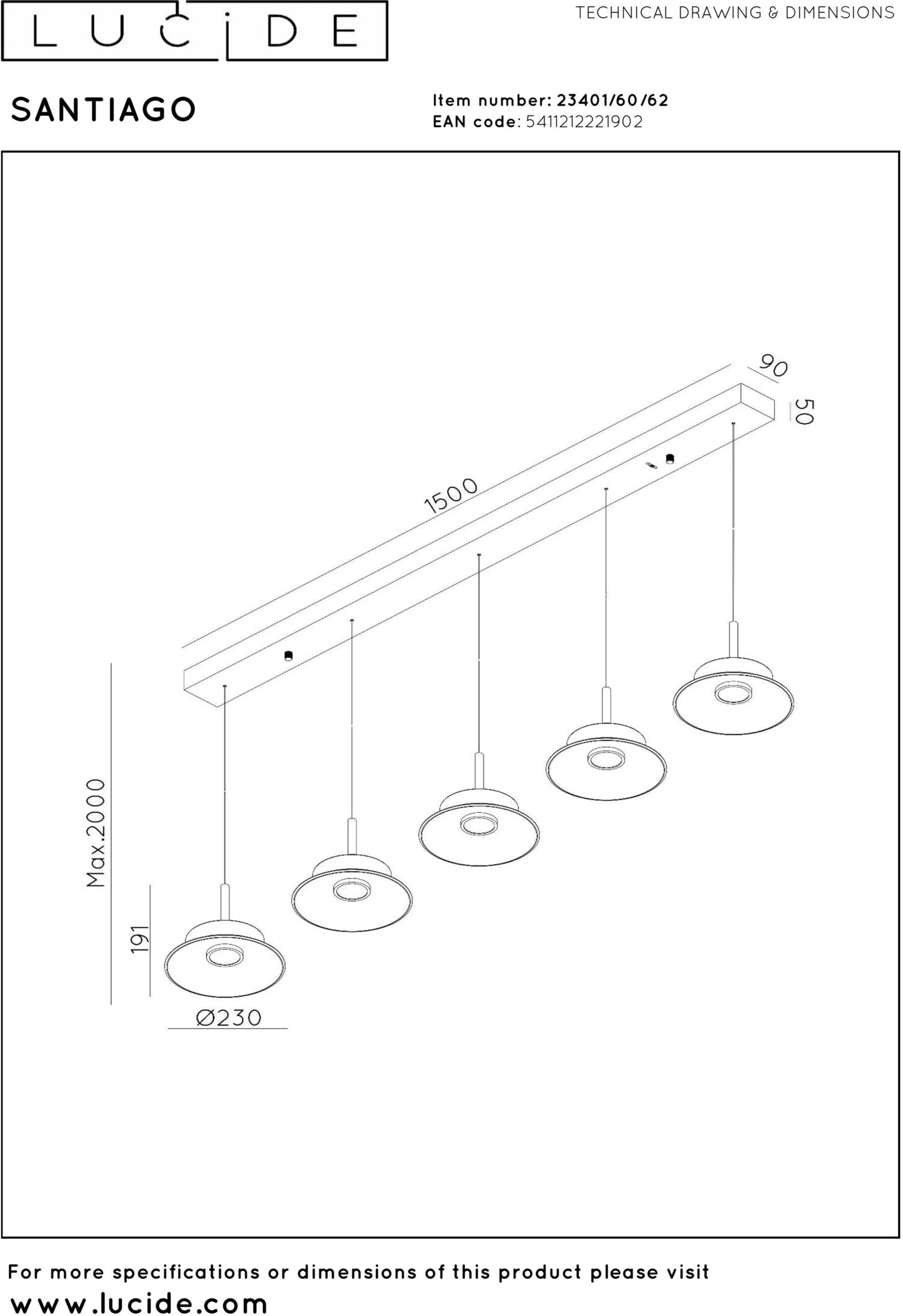 Santiago Hanglamp Led Dimb. Cct - Amber Lucide Hanglamp 23401/60/62