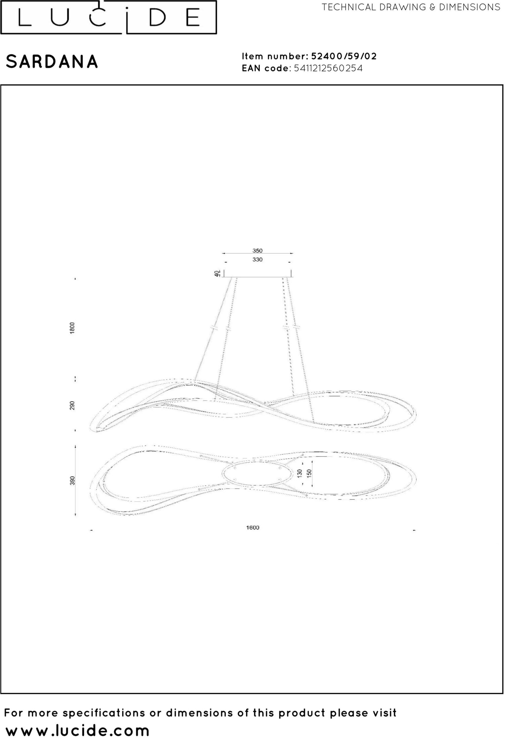 Sardana Hanglamp Led Dimb. - Mat Goud / Messing Lucide Hanglamp 52400/59/02