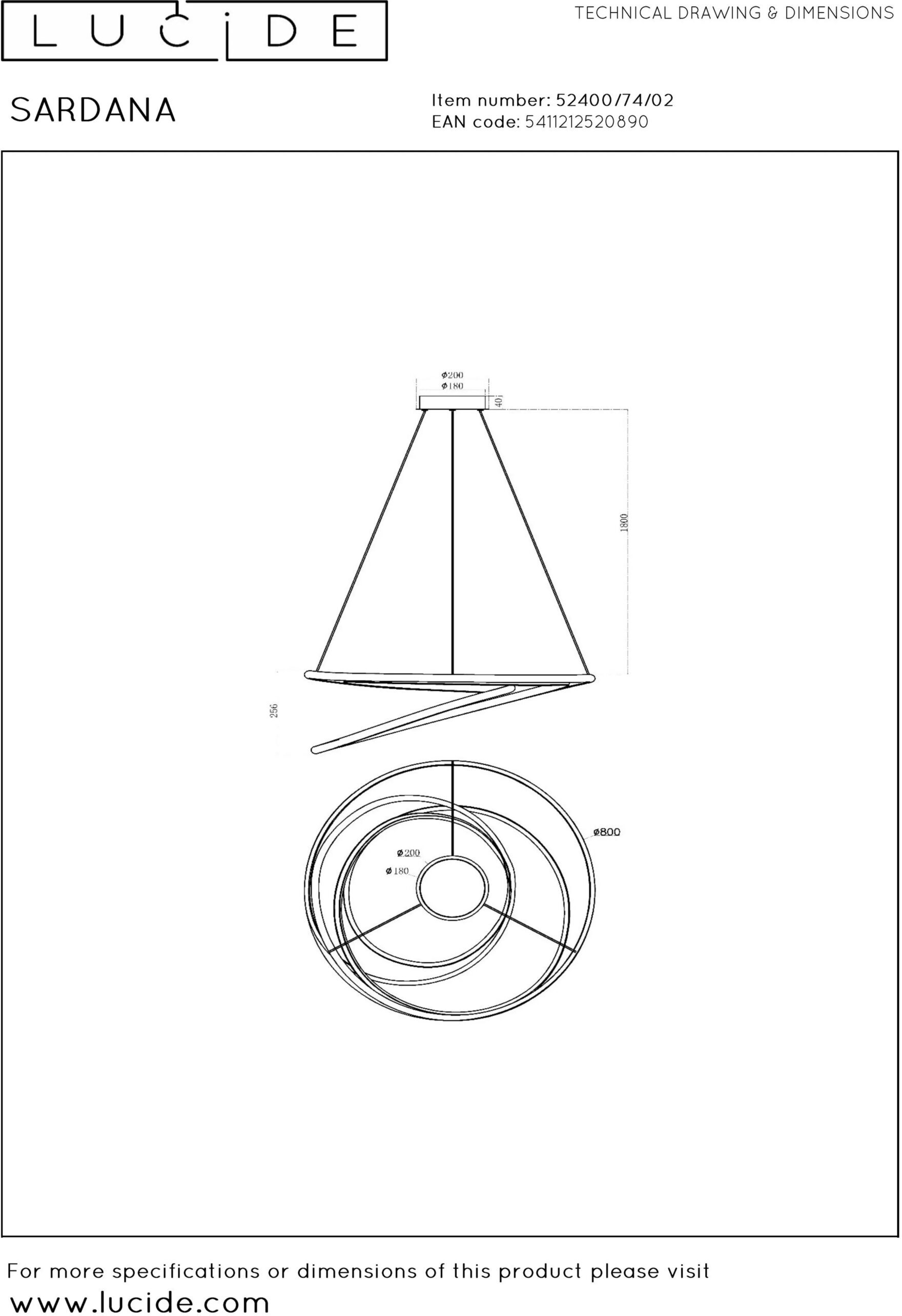 Sardana Hanglamp Ø80 cm Led Dimb. - Mat Goud / Messing Lucide Hanglamp 52400/74/02