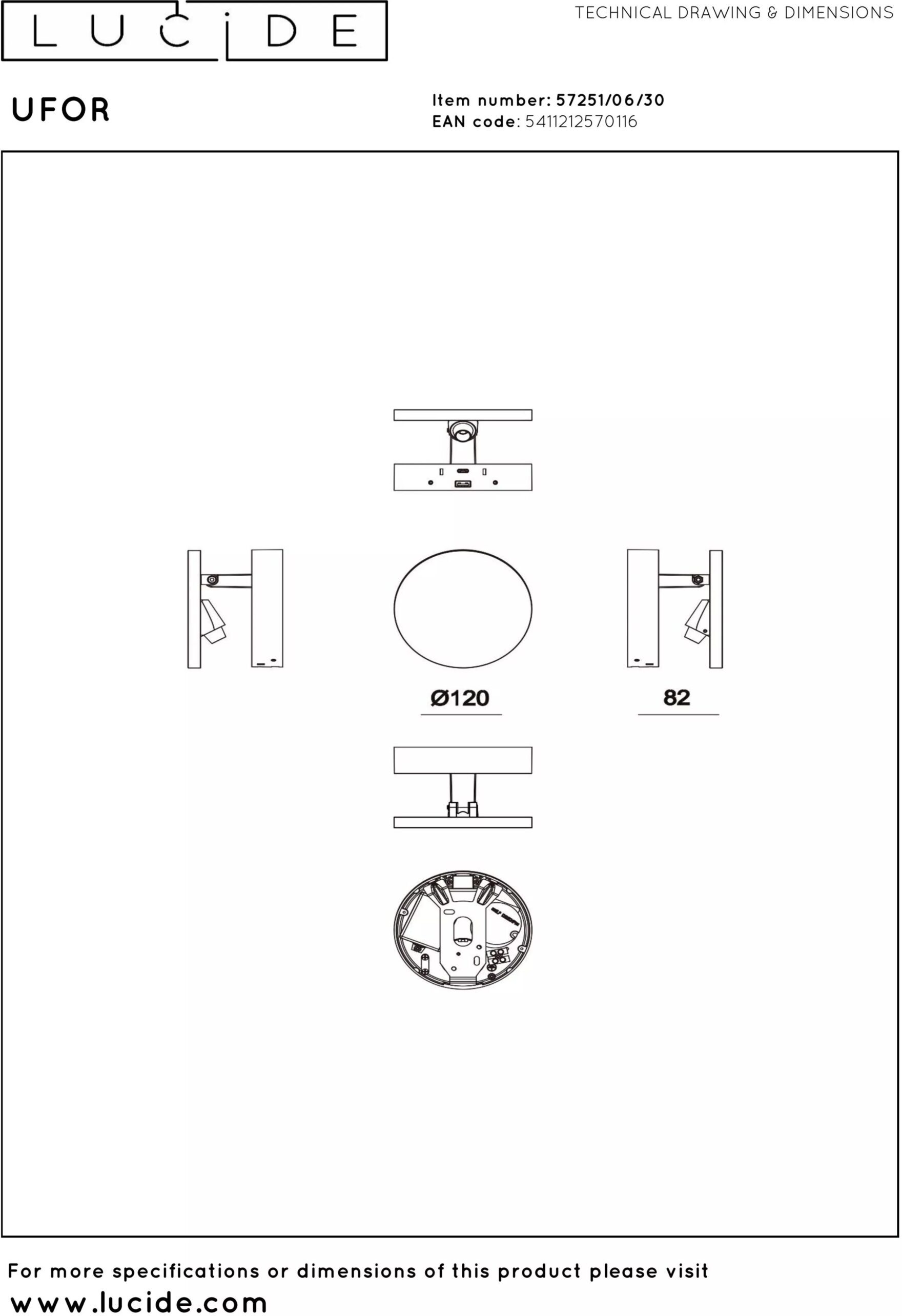 Ufor Wandlamp Ø12 cm Led Dim To Warm - Zwart Lucide Wandlamp 57251/06/30