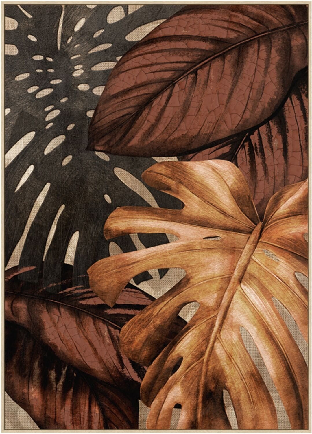 Pronto Wonen Schilderij Eyvia 3 soorten bladeren Bruin Woonaccessoire