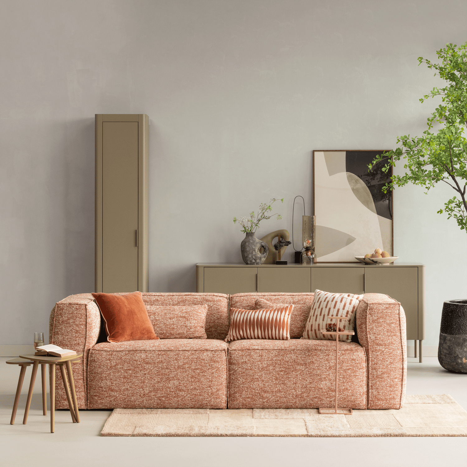 WOOOD Bean chaise longue links terra melange Cognac|Oranje|Bruin