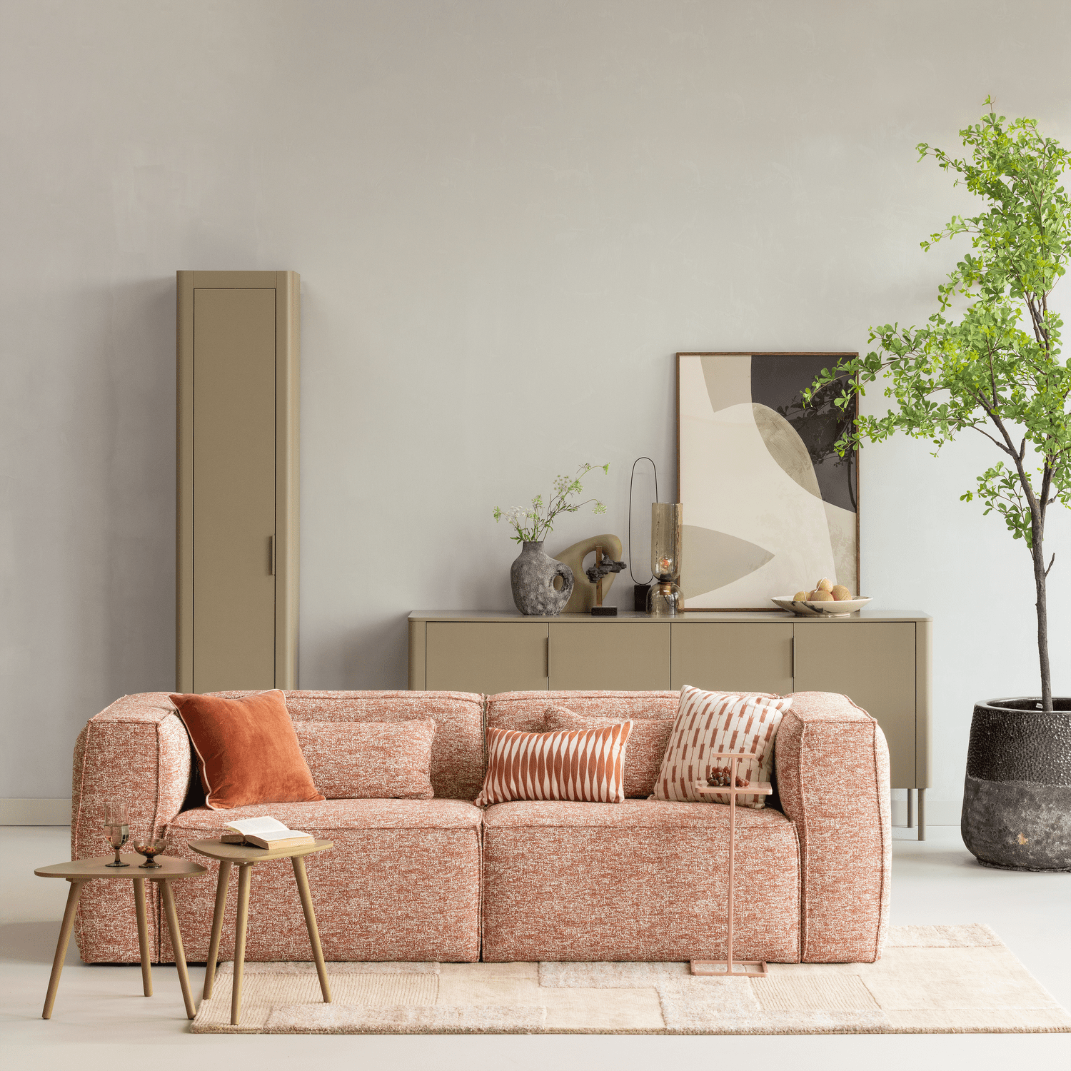WOOOD Bean chaise longue links terra melange Cognac|Oranje|Bruin