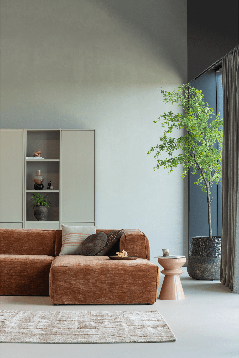 WOOOD Bean hoekbank rechts chenille velvet terra Cognac|Oranje|Bruin Hoekbank