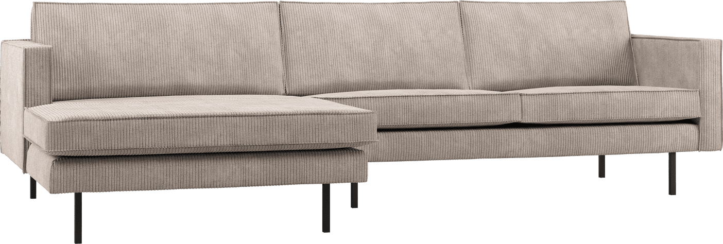 WOOOD Rodeo chaise longue links ribstof donkerzand Bruin|Beige