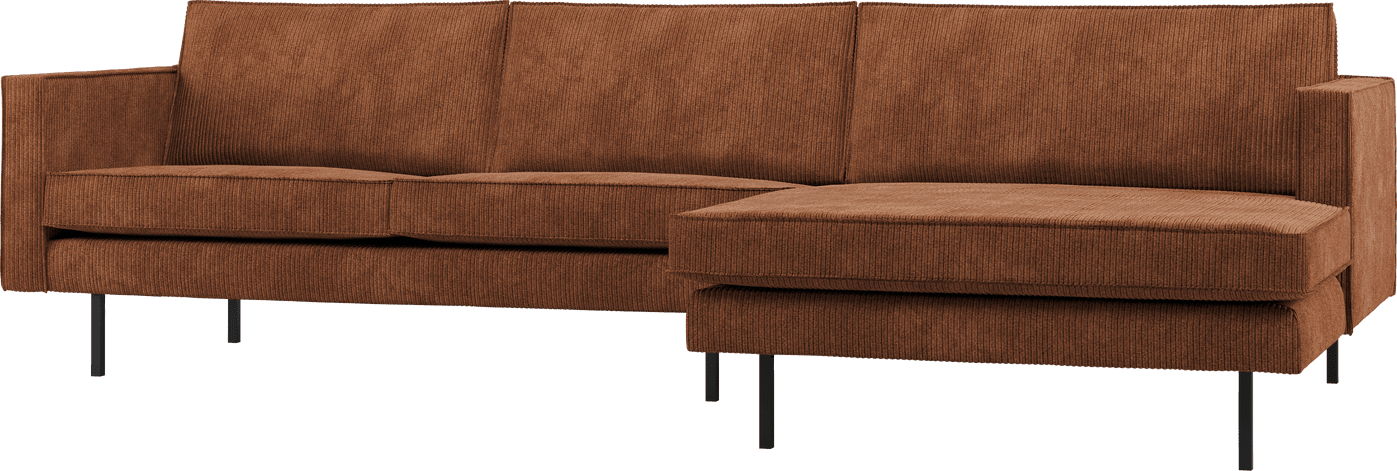 WOOOD Rodeo chaise longue rechts ribstof roestbruin Roestbruin
