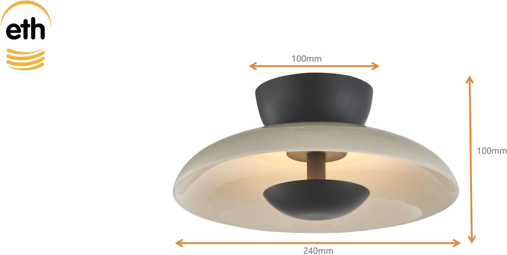 Bonny Plafondlamp 8w 3 Stappen Dimbaar Zwart + Kap Zand Gecraqueleerd ETH verlichting 05-PL3333-3131