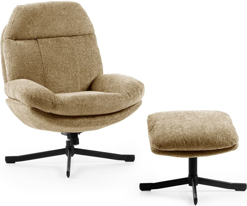 Feelings Wonen meubelen Lenn relaxfauteuil met hocker army Groen Fauteuil
