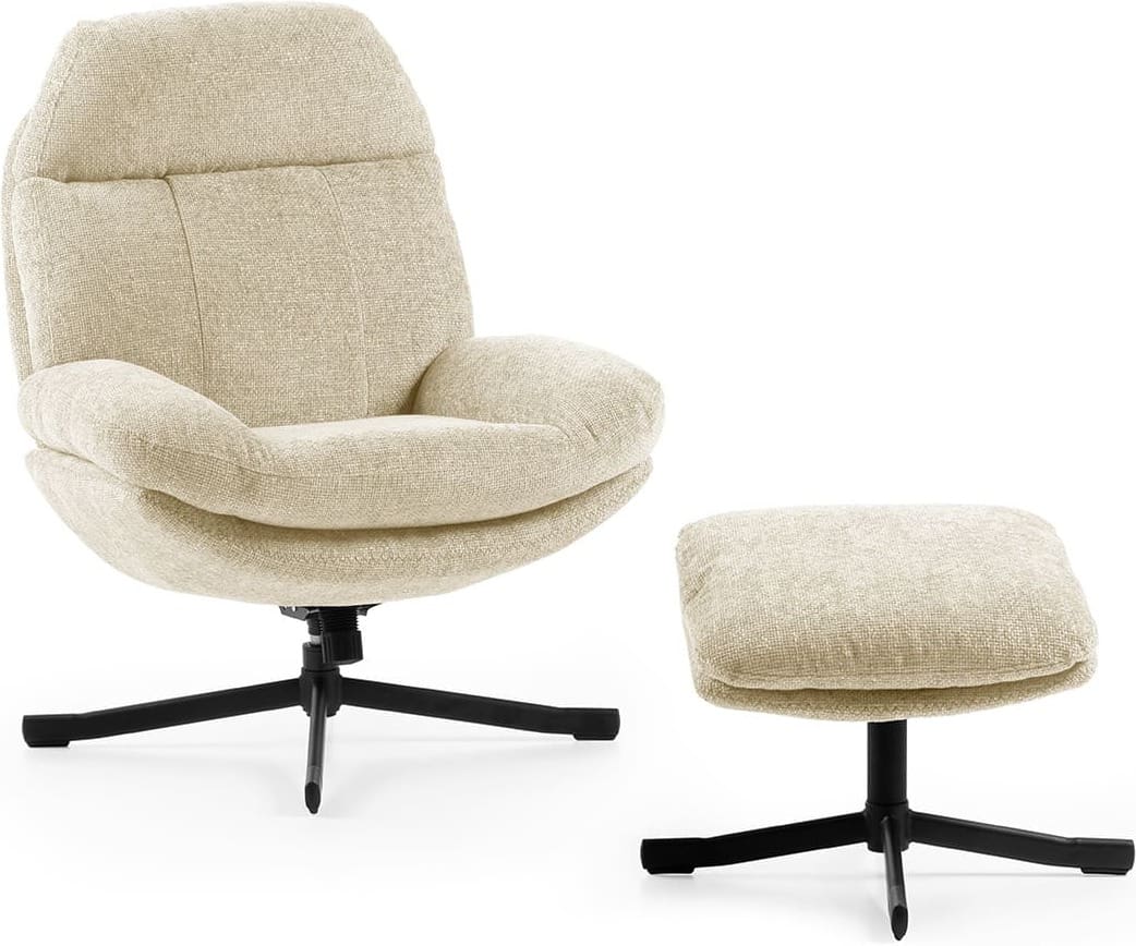 Feelings Wonen meubelen Lenn relaxfauteuil met hocker off white Naturel|Wit Fauteuil