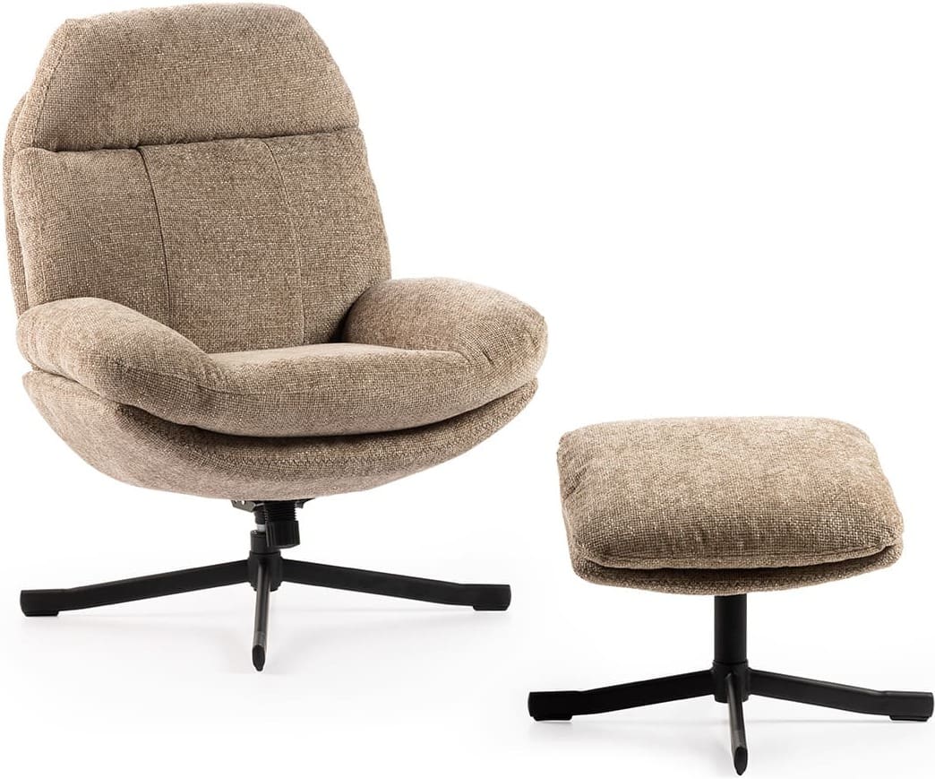 Feelings Wonen meubelen Lenn relaxfauteuil met hocker taupe Taupe Fauteuil