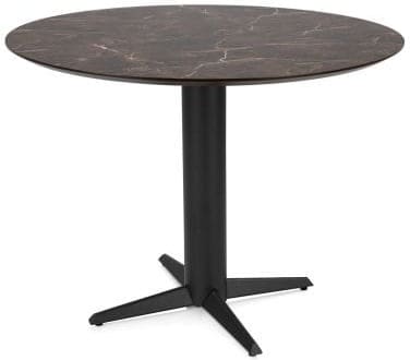 Henders & Hazel Caletta Bartafel rond 120 cm. - hpl primo laminato blad - centrale teenpoot rough off black - marble brown Eettafel