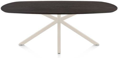 Henders & Hazel Caletta Eetkamertafel ovaal 210 x 100 cm. - eiken blad - centrale kruispoot crème - burned antique silver Bruin Eettafel