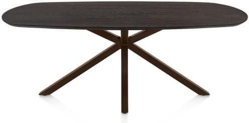 Henders & Hazel Caletta Eetkamertafel ovaal 210 x 100 cm. - eiken blad - centrale kruispoot steelbrown - burned antique silver Bruin Eettafel