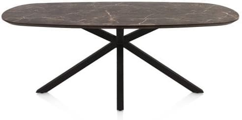 Henders & Hazel Caletta Eetkamertafel ovaal 210 x 100 cm. - hpl primo laminato blad - centrale kruispoot rough off black - middenbruin  Eettafel