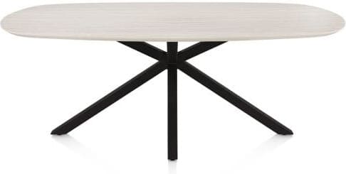 Henders & Hazel Caletta Eetkamertafel ovaal 210 x 100 cm. - hpl primo laminato blad - centrale kruispoot rough off black - travertin Beige|Wit Eettafel