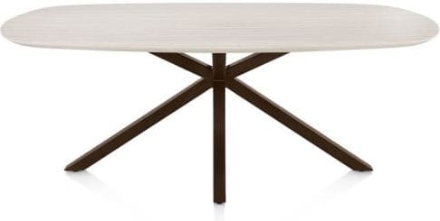 Henders & Hazel Caletta Eetkamertafel ovaal 210 x 100 cm. - hpl primo laminato blad - centrale kruispoot steelbrown - travertin Beige|Wit Eettafel