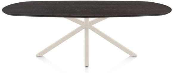Henders & Hazel Caletta Eetkamertafel ovaal 240 x 105 cm. - eiken blad - centrale kruispoot crème - burned antique silver Bruin Eettafel