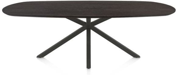 Henders & Hazel Caletta Eetkamertafel ovaal 240 x 105 cm. - eiken blad - centrale kruispoot graphiet - burned antique silver Bruin Eettafel