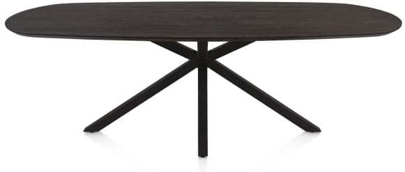 Henders & Hazel Caletta Eetkamertafel ovaal 240 x 105 cm. - eiken blad - centrale kruispoot rough off black - burned antique silver Bruin Eettafel