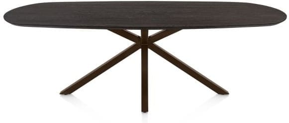 Henders & Hazel Caletta Eetkamertafel ovaal 240 x 105 cm. - eiken blad - centrale kruispoot steelbrown - burned antique silver Bruin Eettafel