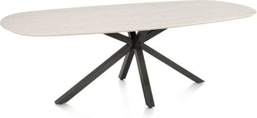 Henders & Hazel Caletta Eetkamertafel ovaal 240 x 105 cm. - hpl primo laminato blad - centrale kruispoot graphiet - travertin Beige|Wit Eettafel
