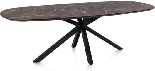 Henders & Hazel Caletta Eetkamertafel ovaal 240 x 105 cm. - hpl primo laminato blad - centrale kruispoot rough off black - middenbruin Eettafel