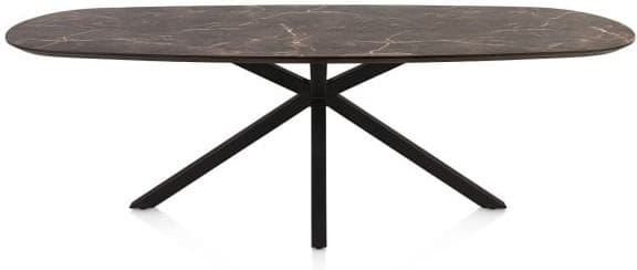 Henders & Hazel Caletta Eetkamertafel ovaal 240 x 105 cm. - hpl primo laminato blad - centrale kruispoot rough off black - middenbruin  Eettafel