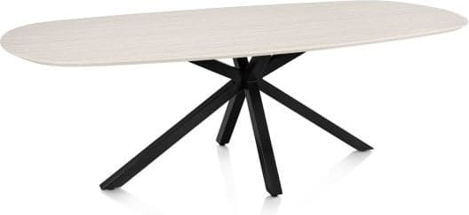 Henders & Hazel Caletta Eetkamertafel ovaal 240 x 105 cm. - hpl primo laminato blad - centrale kruispoot rough off black - travertin Beige|Wit Eettafel