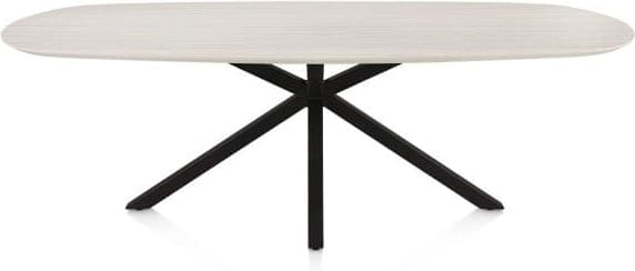 Henders & Hazel Caletta Eetkamertafel ovaal 240 x 105 cm. - hpl primo laminato blad - centrale kruispoot rough off black - travertin Beige|Wit Eettafel