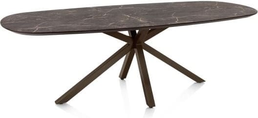 Henders & Hazel Caletta Eetkamertafel ovaal 240 x 105 cm. - hpl primo laminato blad - centrale kruispoot steelbrown - middenbruin Eettafel