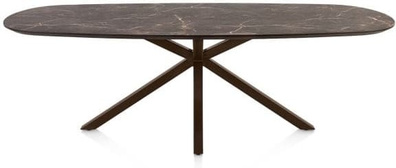 Henders & Hazel Caletta Eetkamertafel ovaal 240 x 105 cm. - hpl primo laminato blad - centrale kruispoot steelbrown - middenbruin Eettafel
