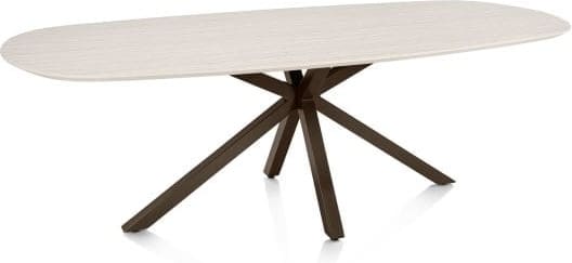 Henders & Hazel Caletta Eetkamertafel ovaal 240 x 105 cm. - hpl primo laminato blad - centrale kruispoot steelbrown - travertin Beige|Wit Eettafel