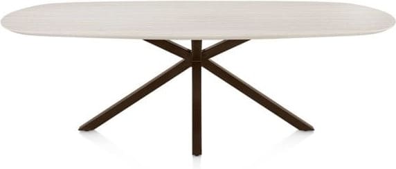 Henders & Hazel Caletta Eetkamertafel ovaal 240 x 105 cm. - hpl primo laminato blad - centrale kruispoot steelbrown - travertin Beige|Wit Eettafel