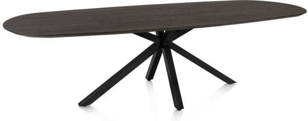 Henders & Hazel Caletta Eetkamertafel ovaal 270 x 110 cm. - eiken blad - centrale kruispoot rough off black - burned antique silver Bruin Eettafel