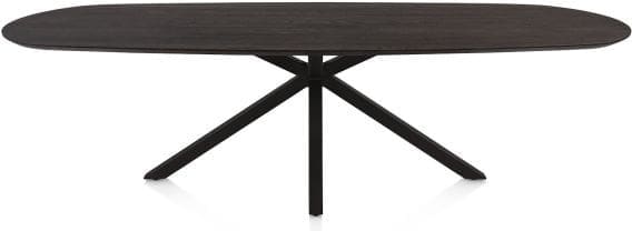Henders & Hazel Caletta Eetkamertafel ovaal 270 x 110 cm. - eiken blad - centrale kruispoot rough off black - burned antique silver Bruin Eettafel