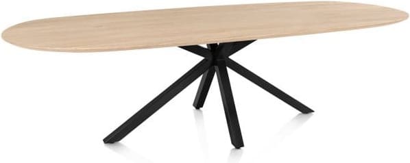 Henders & Hazel Caletta Eetkamertafel ovaal 270 x 110 cm. - eiken blad - centrale kruispoot rough off black - natural Naturel Eettafel