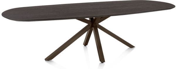 Henders & Hazel Caletta Eetkamertafel ovaal 270 x 110 cm. - eiken blad - centrale kruispoot steelbrown - burned antique silver Bruin Eettafel