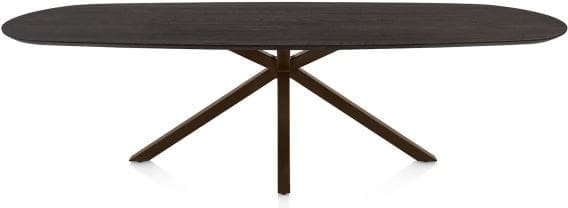 Henders & Hazel Caletta Eetkamertafel ovaal 270 x 110 cm. - eiken blad - centrale kruispoot steelbrown - burned antique silver Bruin Eettafel
