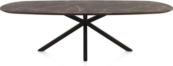 Henders & Hazel Caletta Eetkamertafel ovaal 270 x 110 cm. - hpl primo laminato blad - centrale kruispoot rough off black - middenbruin  Eettafel