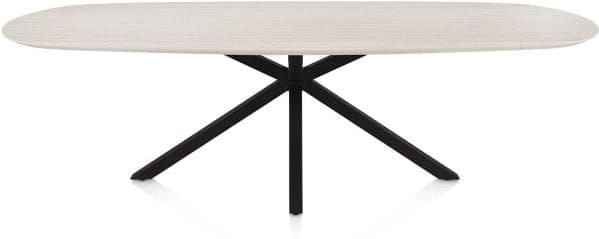 Henders & Hazel Caletta Eetkamertafel ovaal 270 x 110 cm. - hpl primo laminato blad - centrale kruispoot rough off black - travertin Beige|Wit Eettafel
